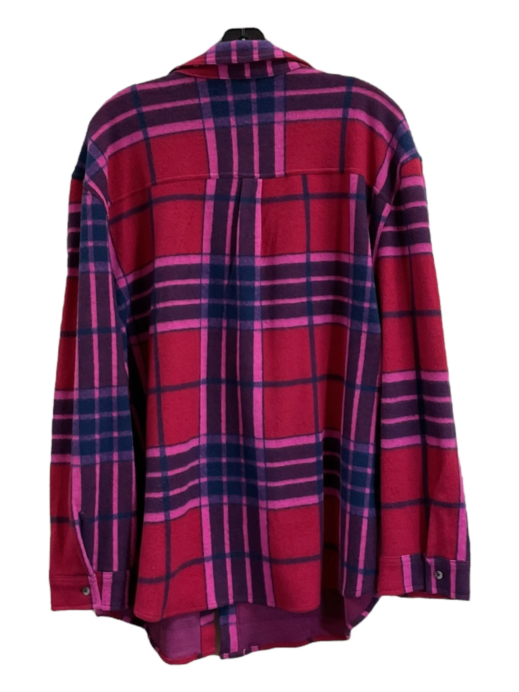 Jacket Shirt By Clothes Mentor In Blue & Red, Size: 1x