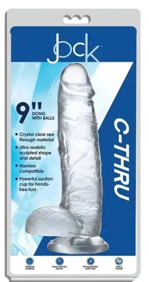 JOCK 9" C-Thru 9" Clear TPE Dong W/Balls & Suction Cup