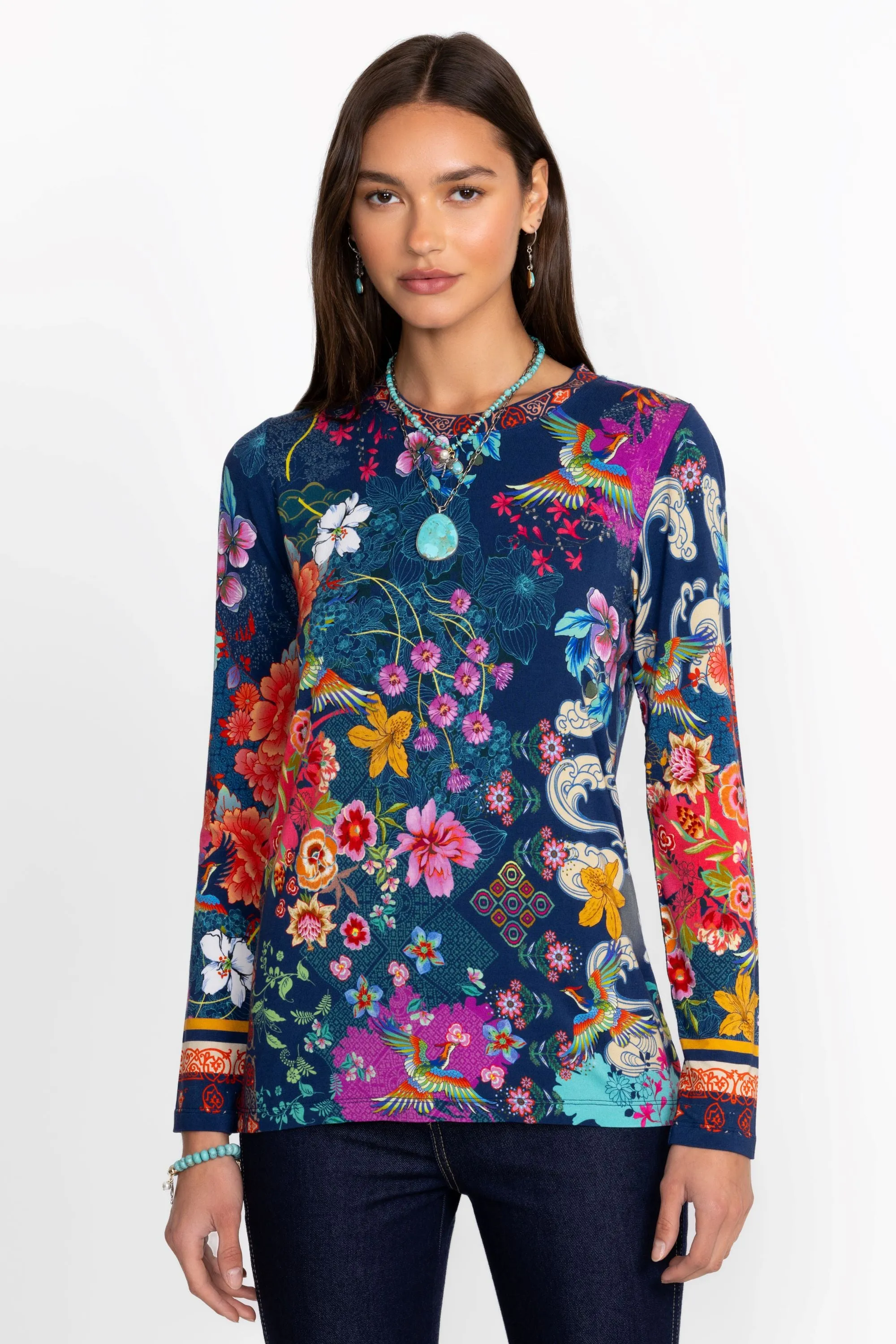 Johnny Was Joan Zip Cozy Sherpa Jacket Reversible Floral Mcdreamer Night Blue NEW