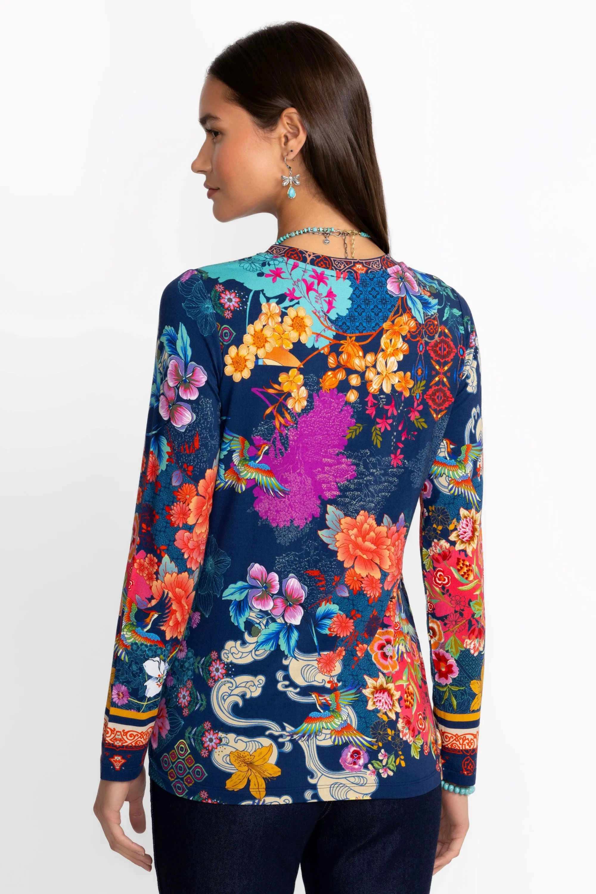 Johnny Was Joan Zip Cozy Sherpa Jacket Reversible Floral Mcdreamer Night Blue NEW