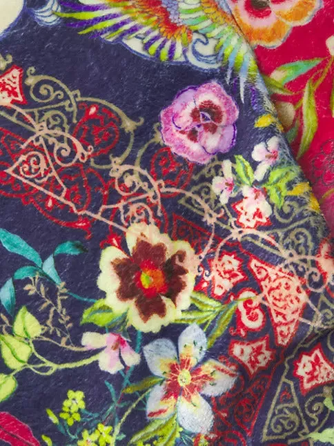 Johnny Was Joan Zip Cozy Sherpa Jacket Reversible Floral Mcdreamer Night Blue NEW