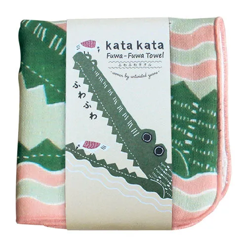 Kata Kata  soft towel 100% cotton - Wani (Crocodile)  Pink ワニ ピンク  25 x 25 cm