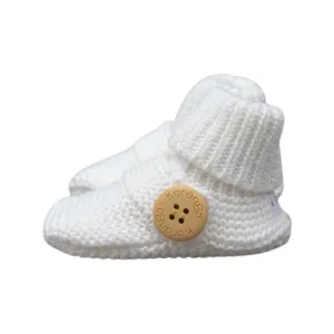 Knitted Button Booties - White