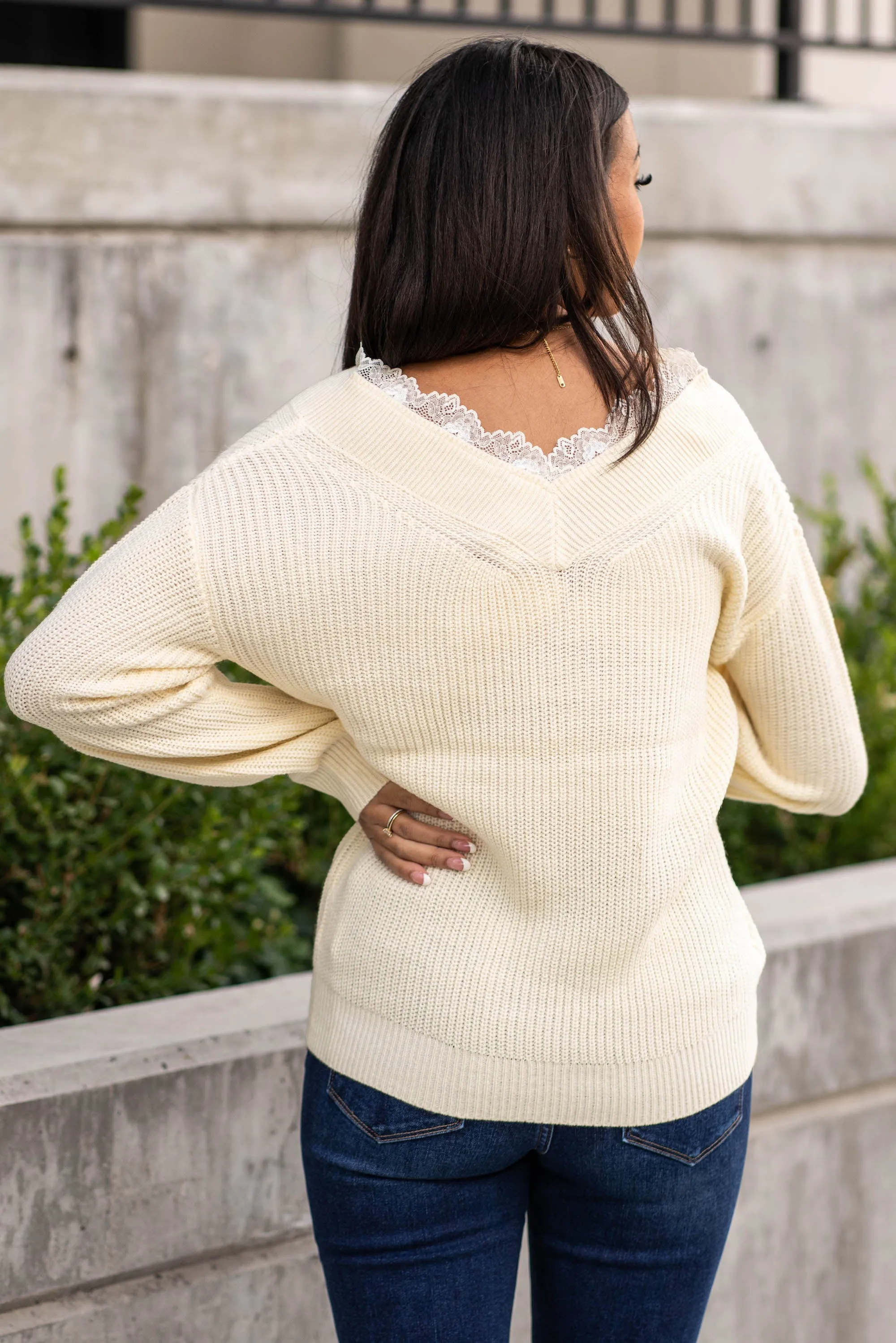 Lace V Neck Pull Over Sweater