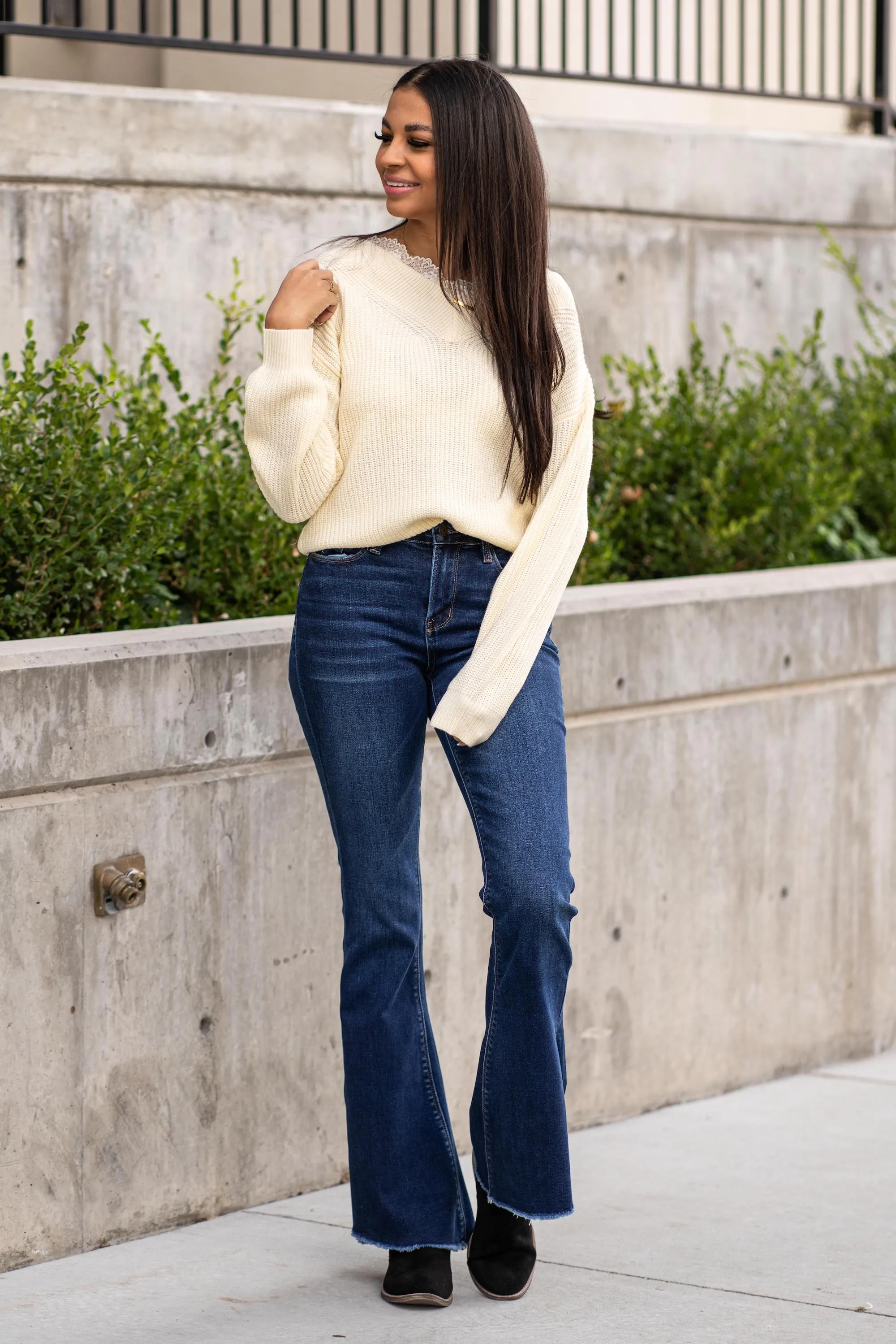 Lace V Neck Pull Over Sweater