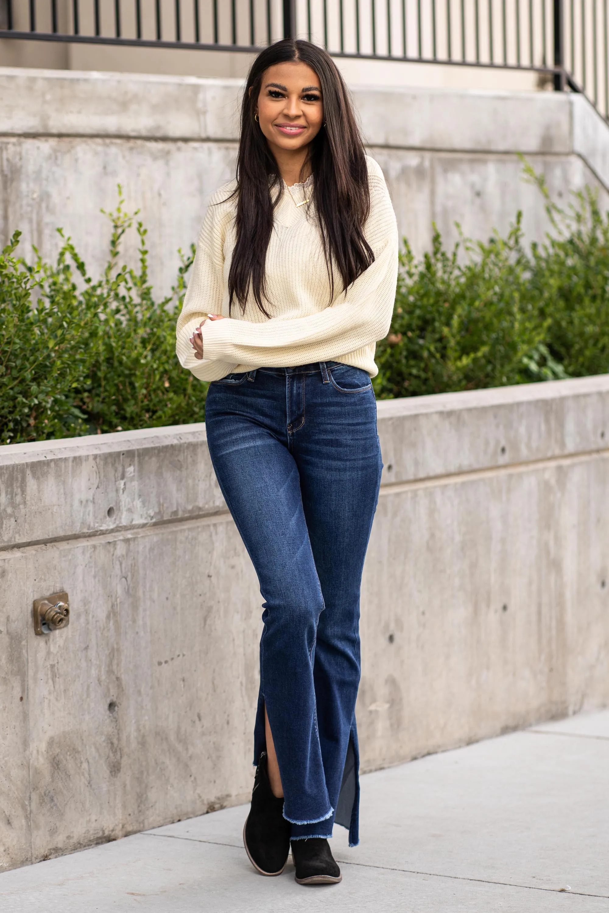 Lace V Neck Pull Over Sweater