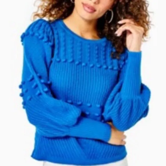 Lilly Pulitzer Kippa Sweater Popcorn Stitch Crew Neck in Blue Flare size M