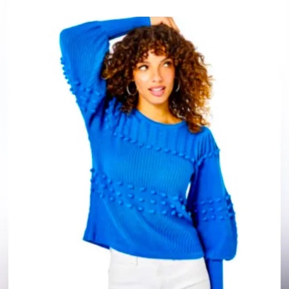 Lilly Pulitzer Kippa Sweater Popcorn Stitch Crew Neck in Blue Flare size M