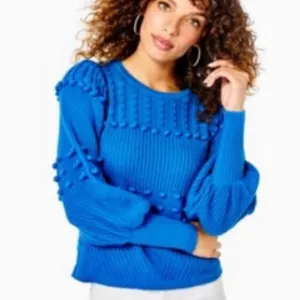 Lilly Pulitzer Kippa Sweater Popcorn Stitch Crew Neck in Blue Flare size M