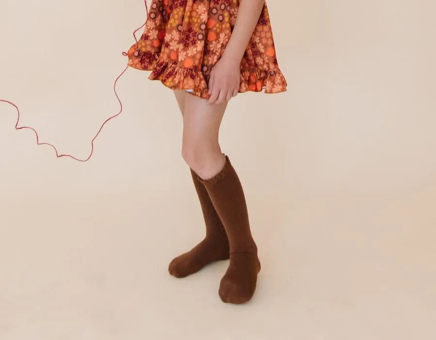 Little Stocking Co Lace Top Knee High Socks - Brownie