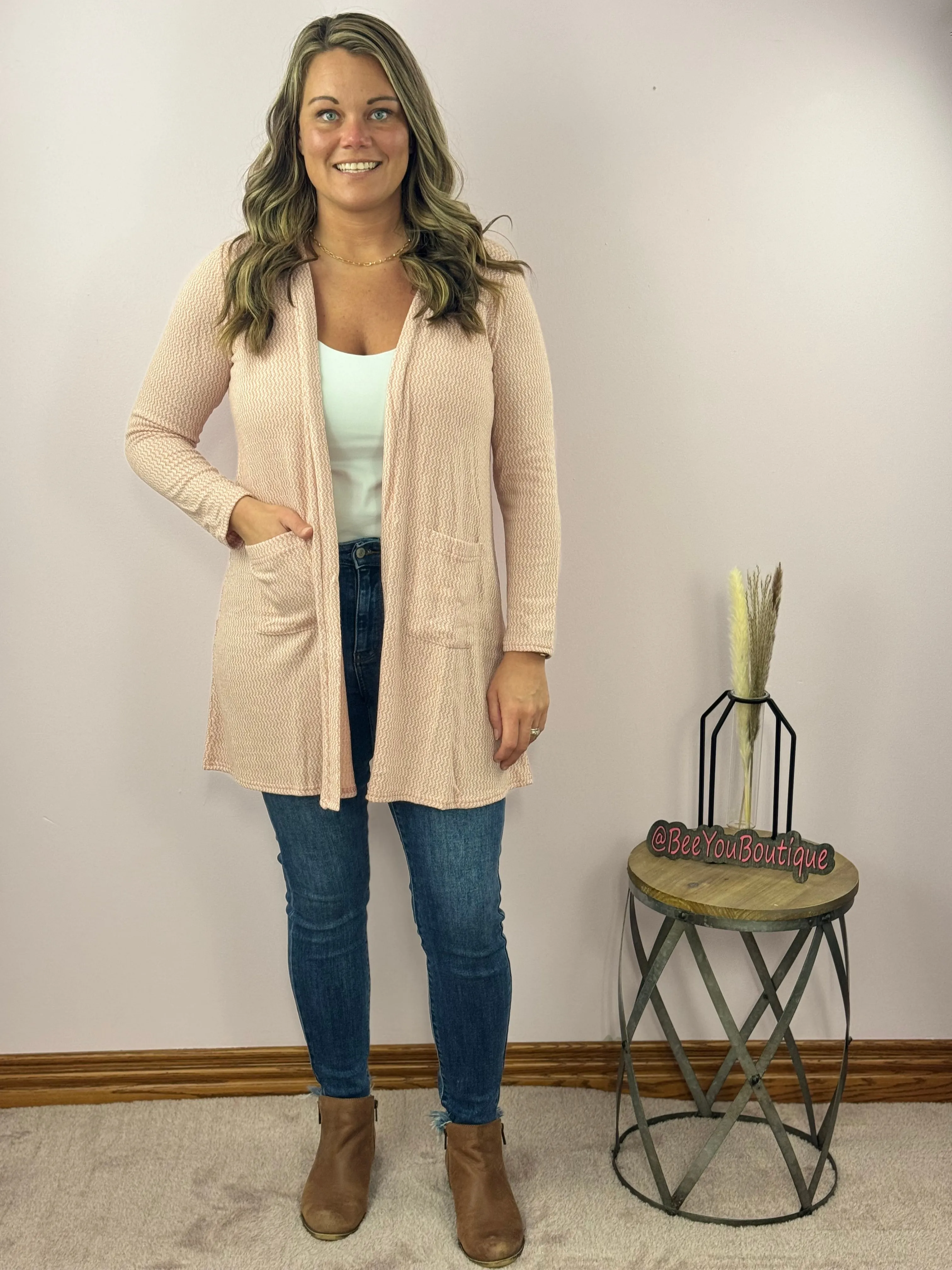 Mauve Loose Fitting Cardigan