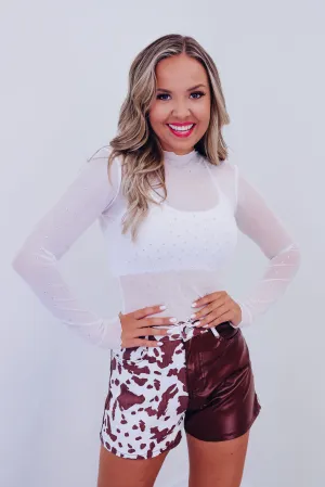 Midnight Sparkle Mesh Crop Top - White