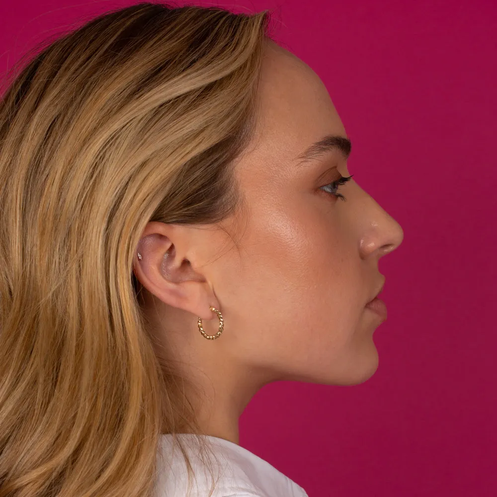 Moon Cut Beaded Hoop Earring 14K