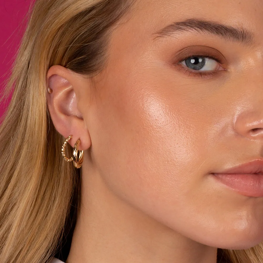 Moon Cut Beaded Hoop Earring 14K