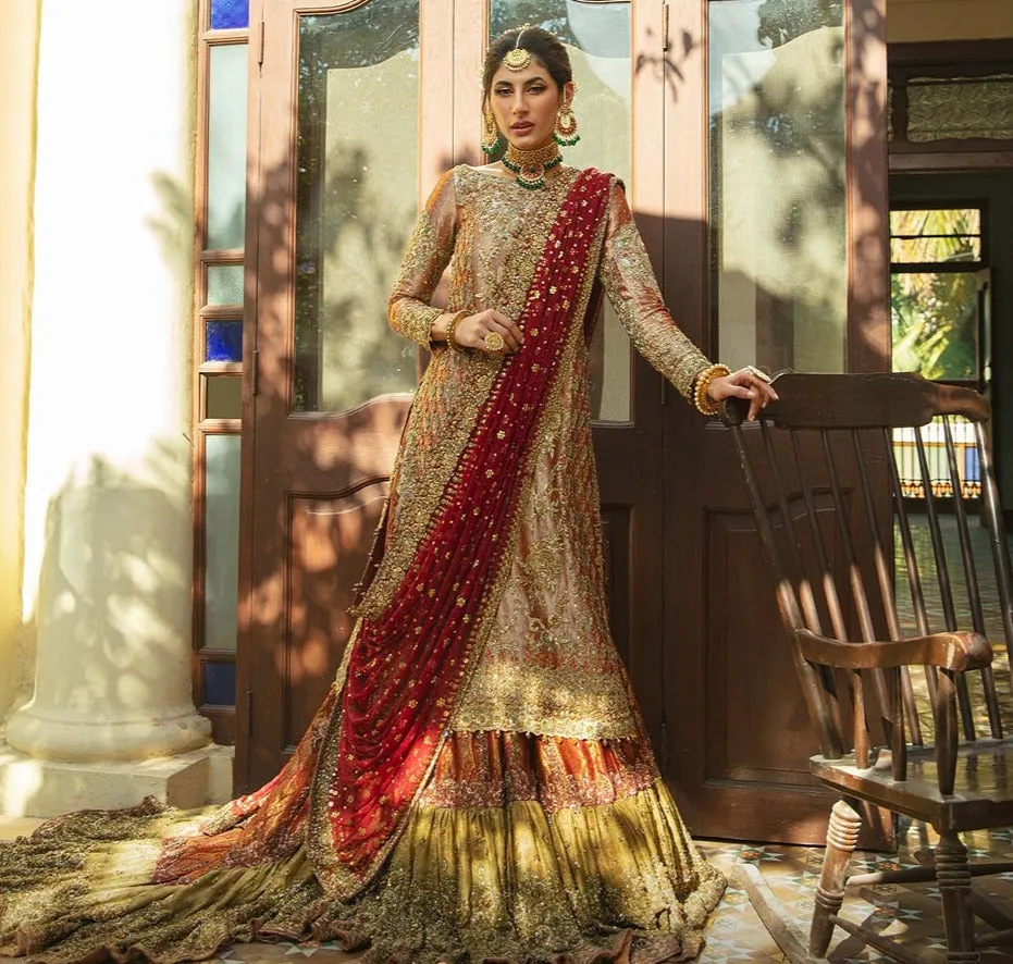 Mughlai Peach Pink Kameez Gharara Pakistani Bridal Dresses