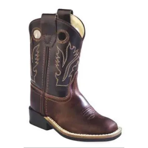 OLD WEST INFANT BROWN/DARK BROWN BROAD SQUARE TOE COWBOY BOOTS BSI1807