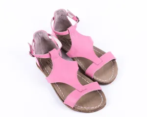 Pink Women Buckle Slipper Wide Barefoot Smooth Leather Handmade