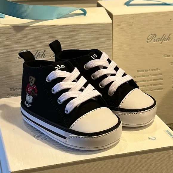 Polo Ralph Lauren Hamptyn USA Basketball Bear baby booties 3-6 mo shoes sz 2
