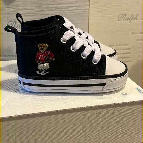 Polo Ralph Lauren Hamptyn USA Basketball Bear baby booties 3-6 mo shoes sz 2
