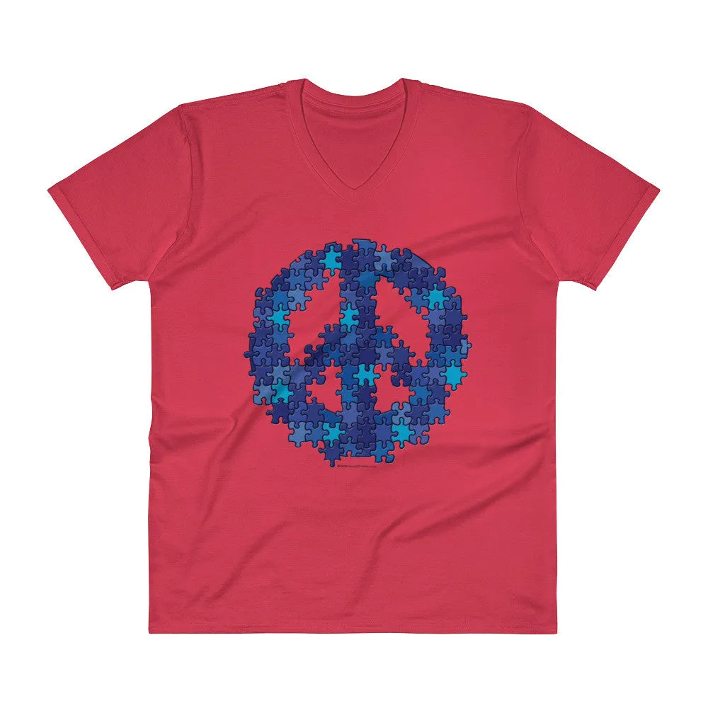 Puzzle Peace Sign V-Neck T-Shirt