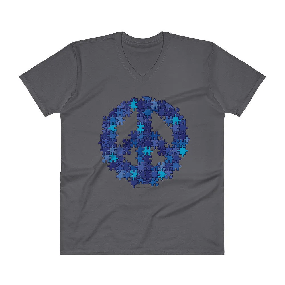 Puzzle Peace Sign V-Neck T-Shirt