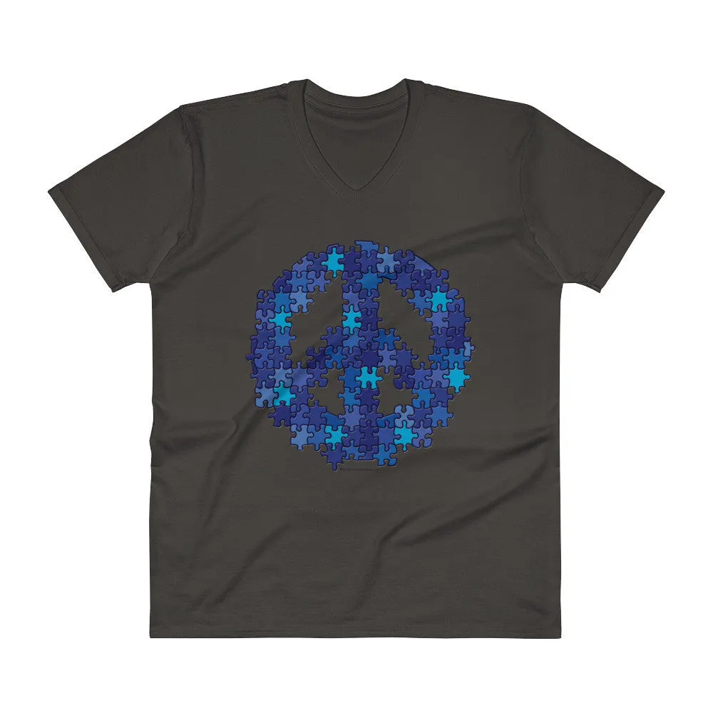 Puzzle Peace Sign V-Neck T-Shirt
