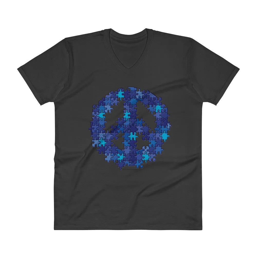 Puzzle Peace Sign V-Neck T-Shirt