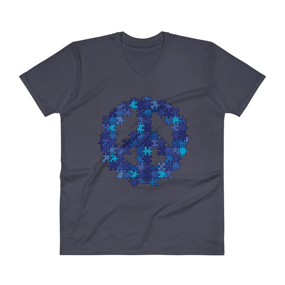 Puzzle Peace Sign V-Neck T-Shirt