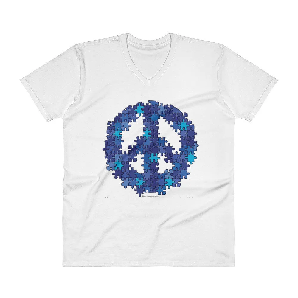 Puzzle Peace Sign V-Neck T-Shirt