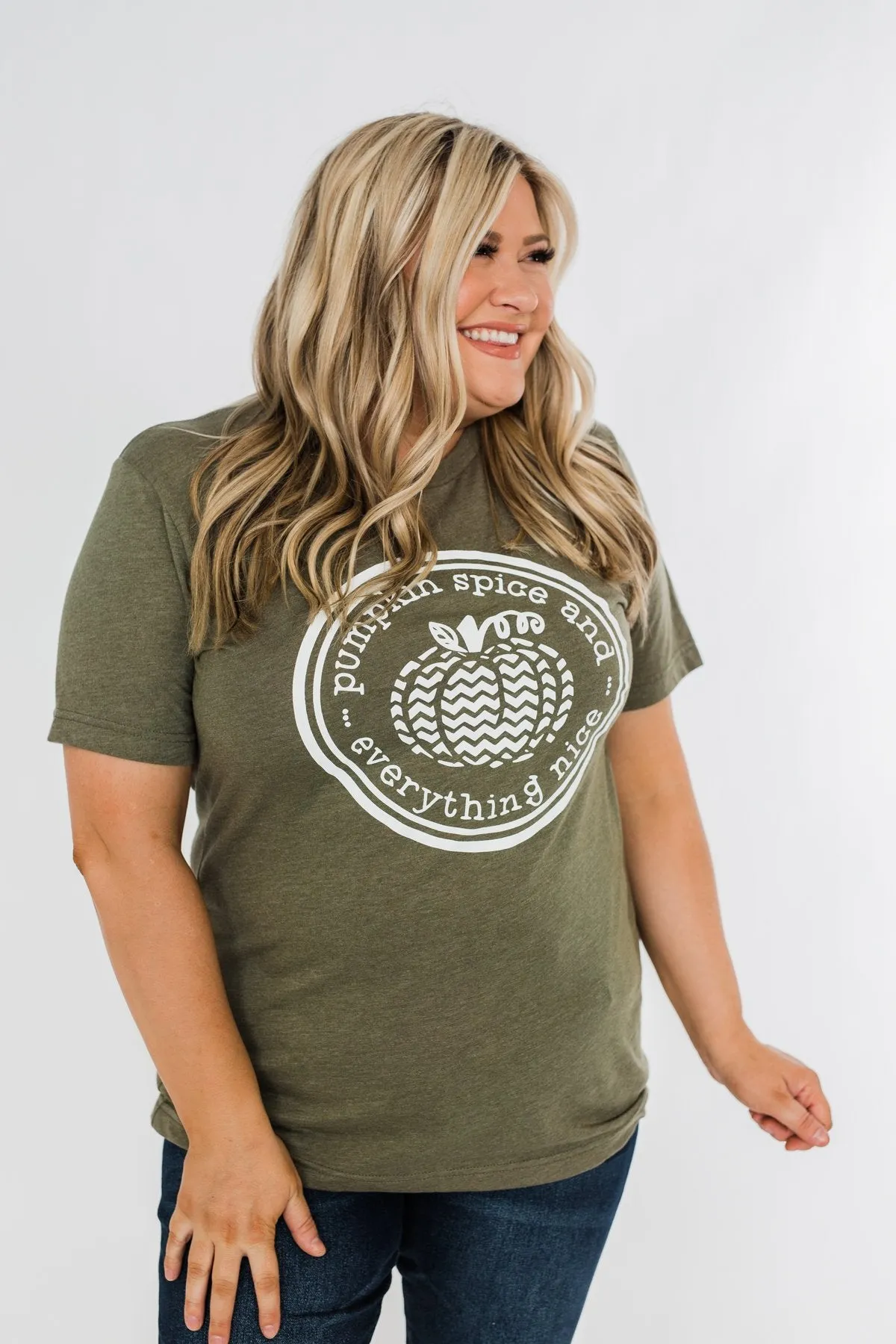 "Pumpkin Spice And Everything Nice" Graphic Tee- Olive