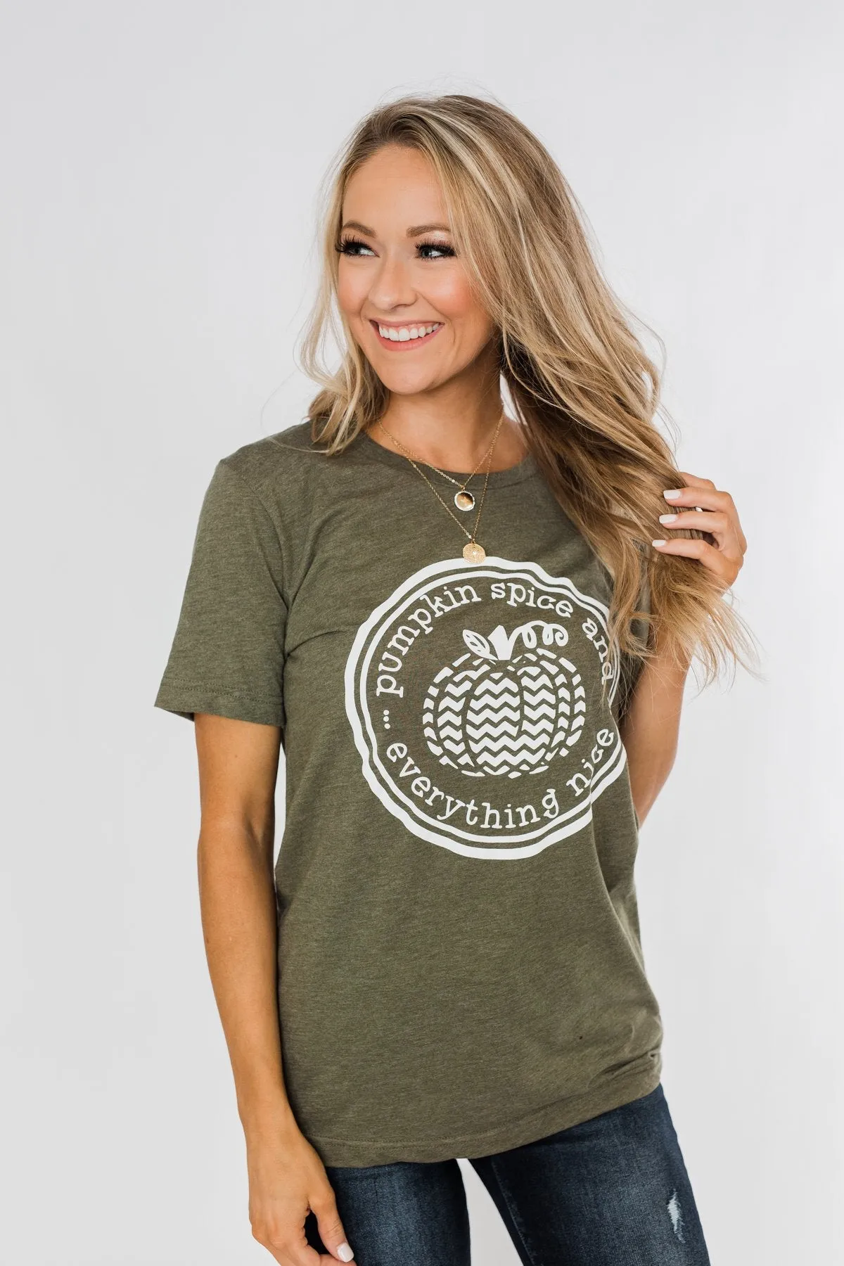 "Pumpkin Spice And Everything Nice" Graphic Tee- Olive