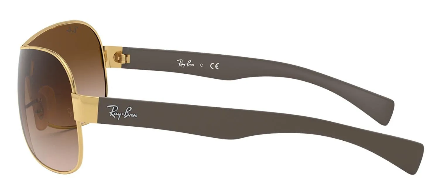 Ray-Ban RB 3471 001/13 Shield Metal Gold Sunglasses with Brown Gradient Lens