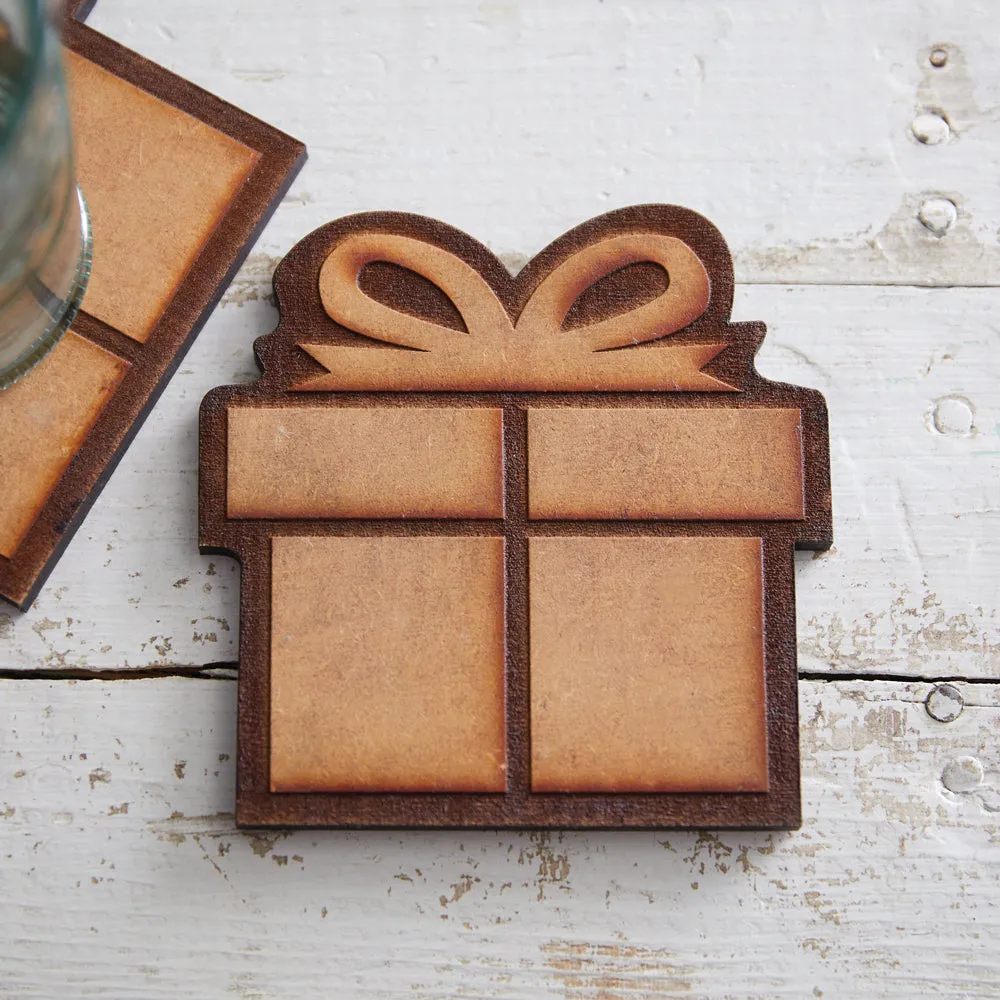 Set of 4 Cozy Wood-Burned Christmas Drink Coasters