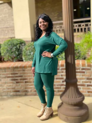 Sharon V-Neck Set (Dark Green)