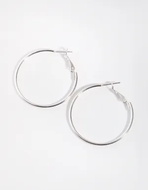 Silver Fine Medium Hoop Earrings