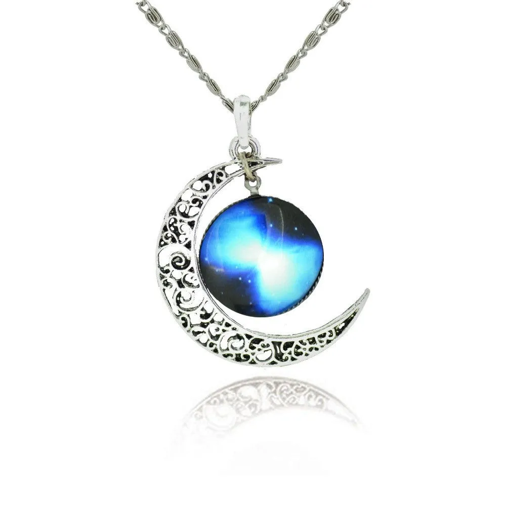 Silver Moon Galaxy Necklace