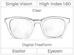 Single Vision - High Index 1.60 - Essilor Eyezen - Digital - Clear - Aspheric