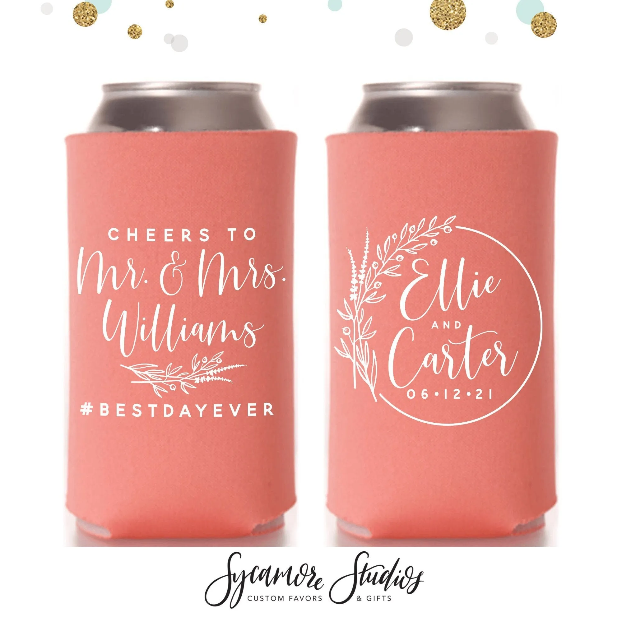 Slim 12oz Wedding Can Cooler #140S - Cheers to The Mr and Mrs