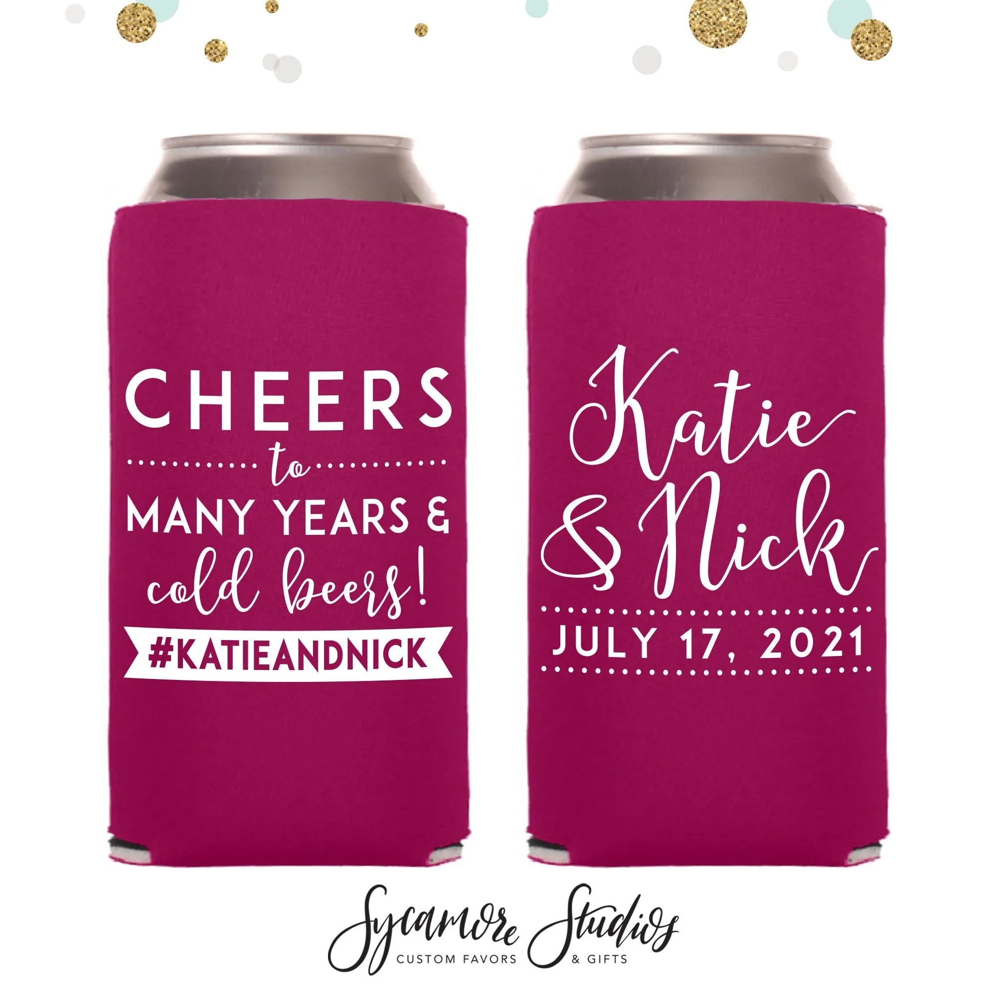 Slim 12oz Wedding Can Cooler #52S - Cheers to Many Years
