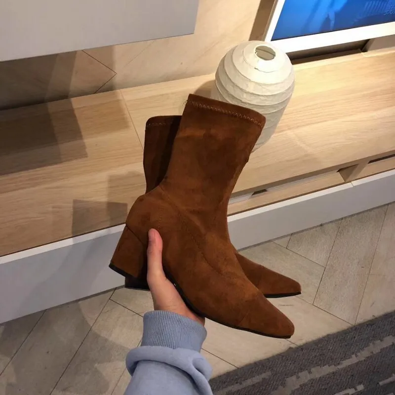 style winter boots women  fashion soft genuine leather women boots spring and autumn socks boots stretch boot
