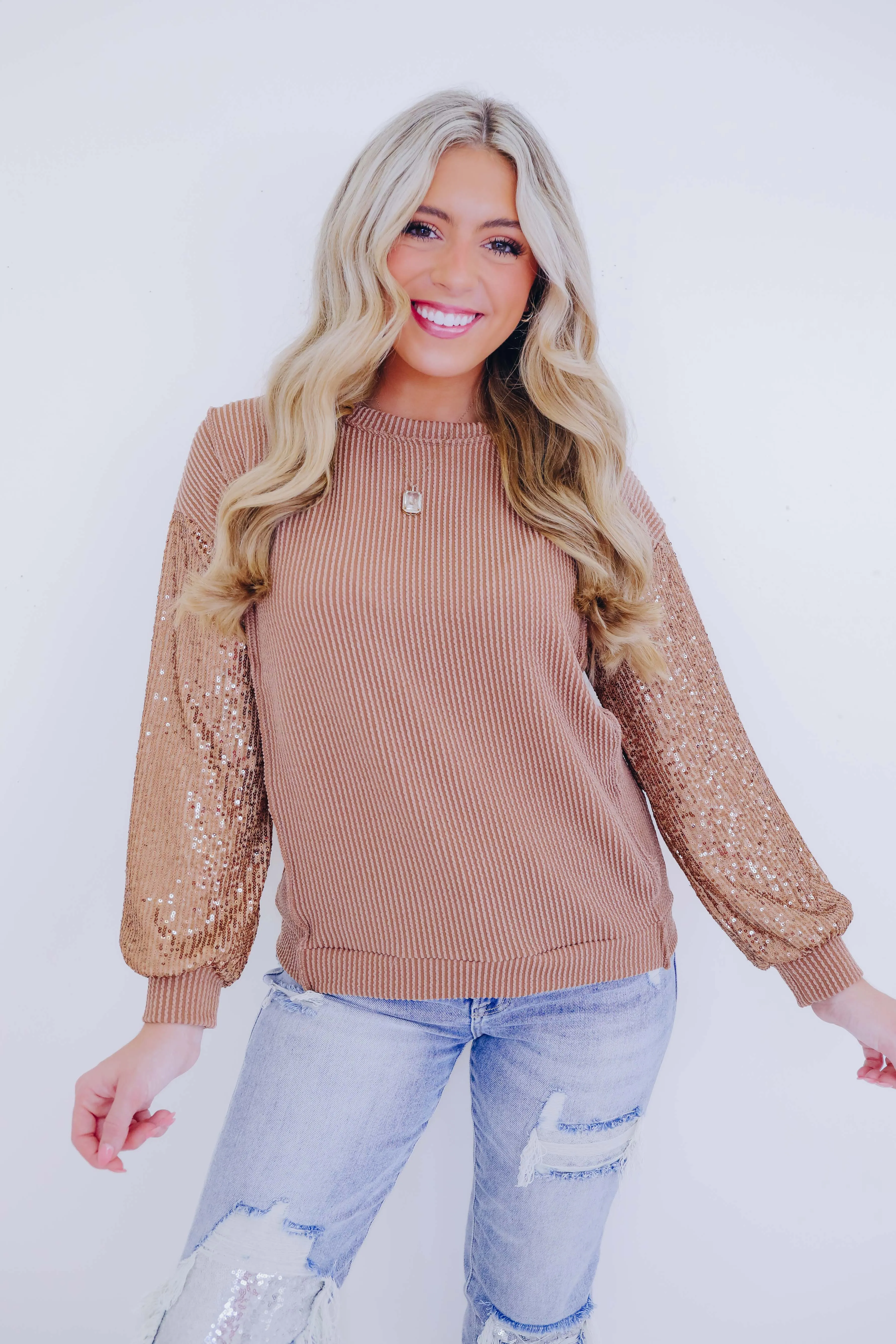Tessa Textured Sequin Sleeve Top - 3 Colors
