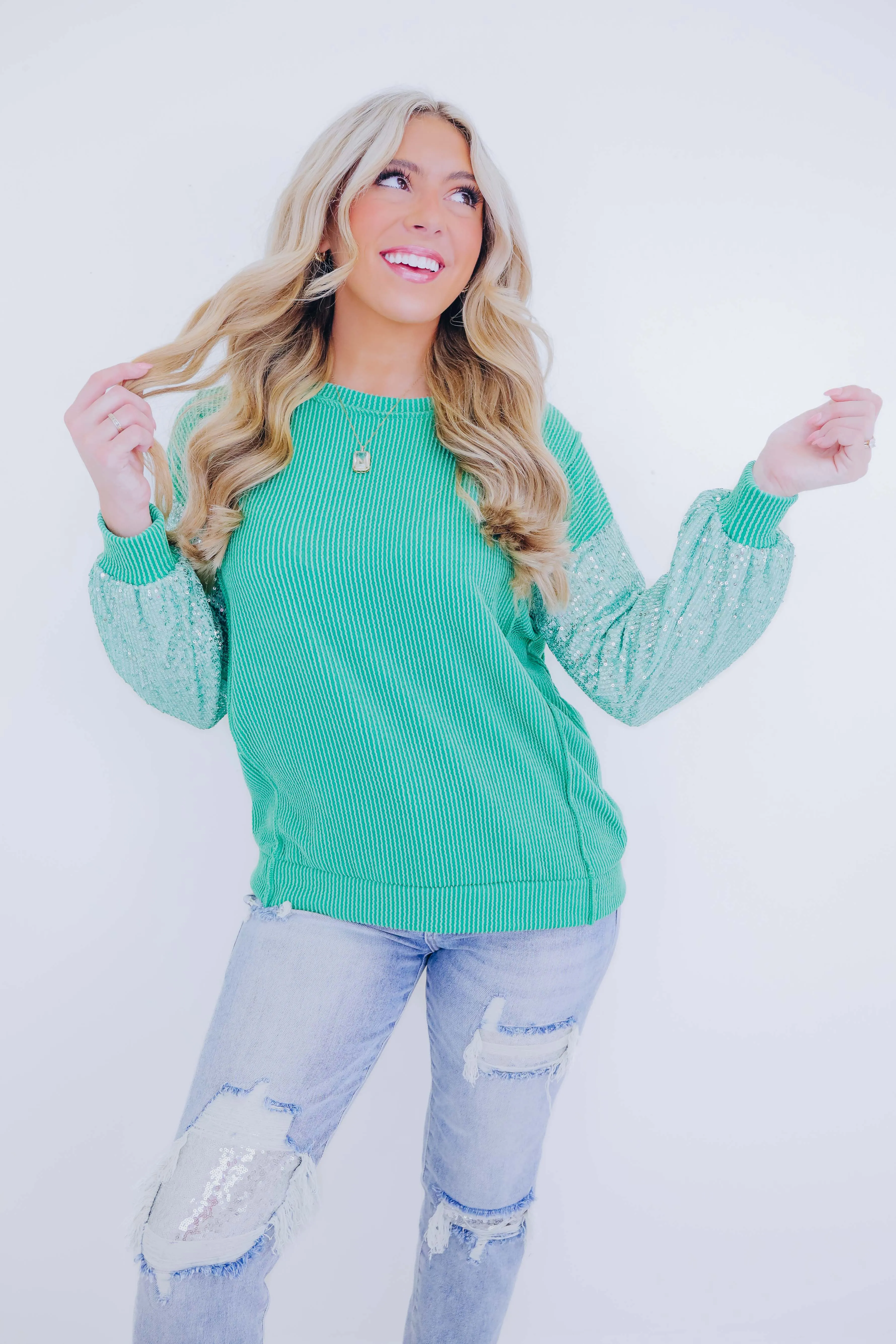 Tessa Textured Sequin Sleeve Top - 3 Colors
