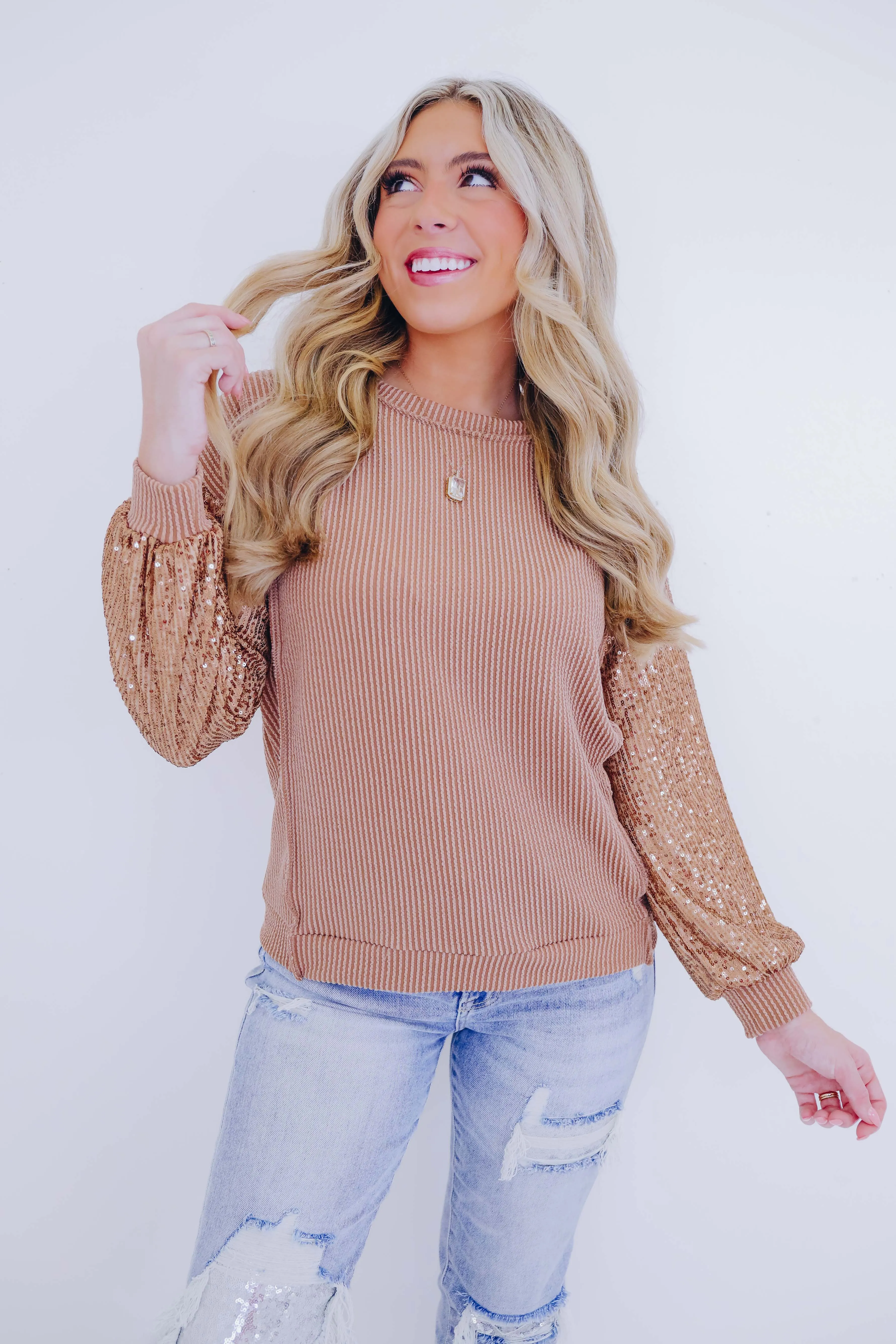 Tessa Textured Sequin Sleeve Top - 3 Colors