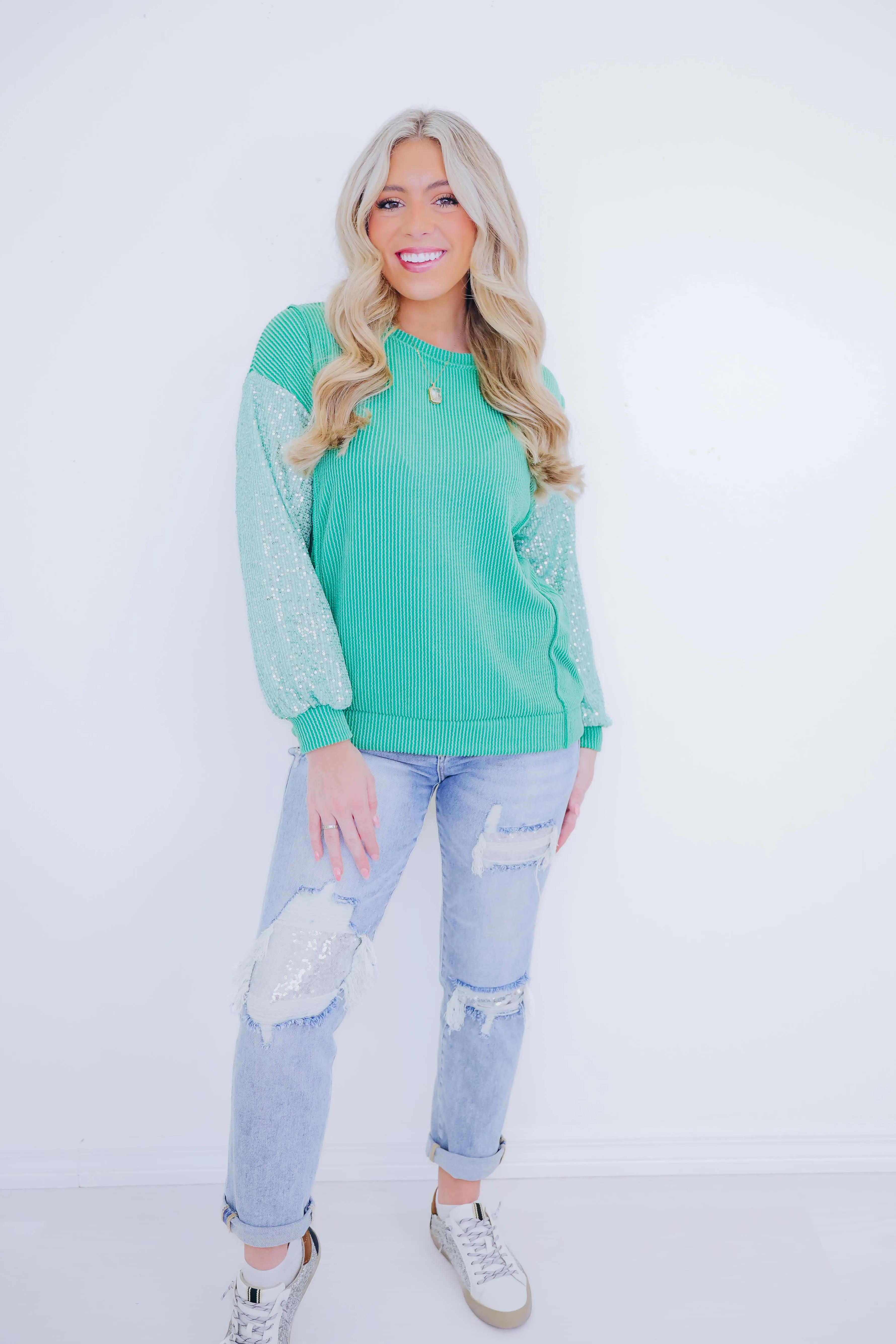 Tessa Textured Sequin Sleeve Top - 3 Colors