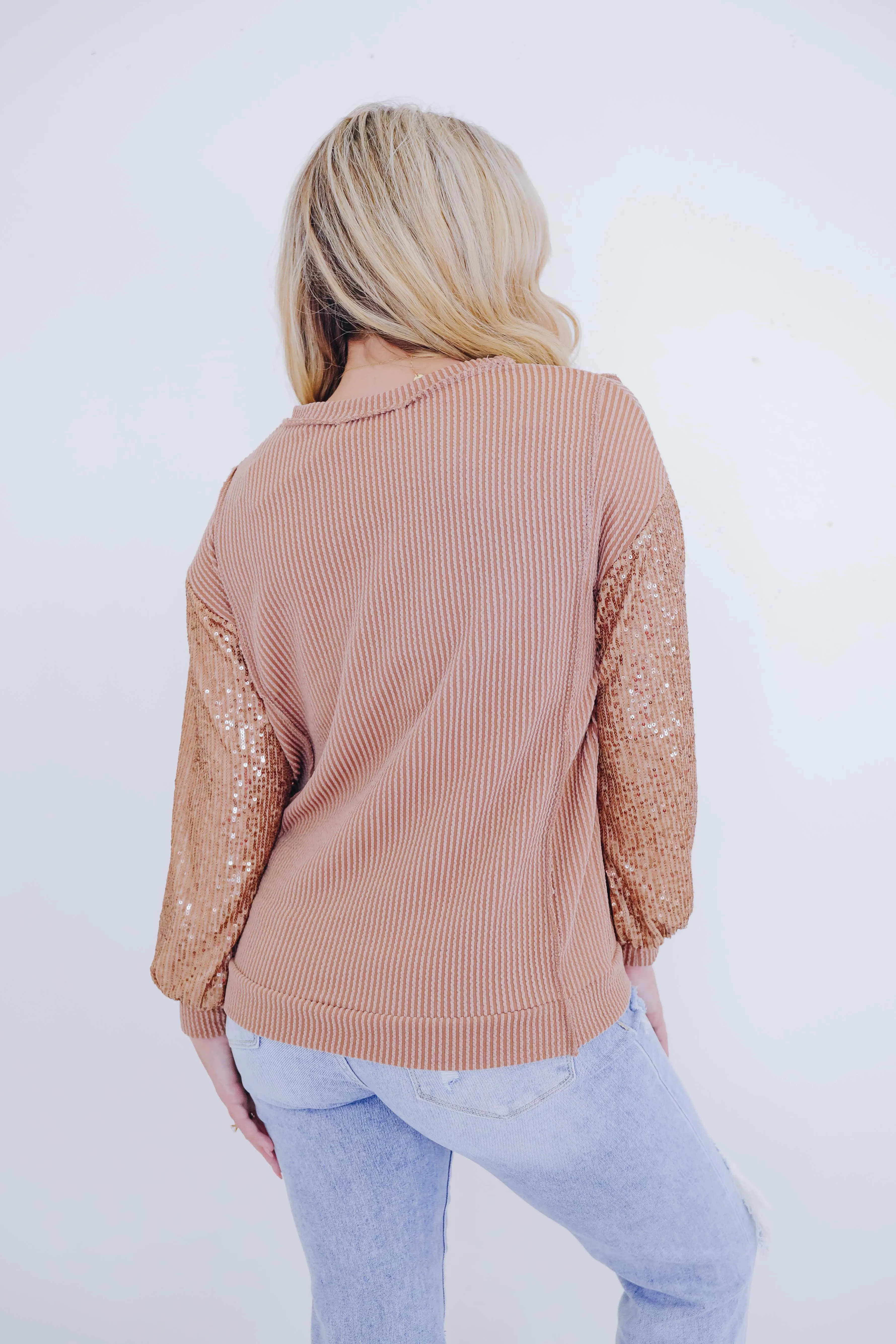Tessa Textured Sequin Sleeve Top - 3 Colors
