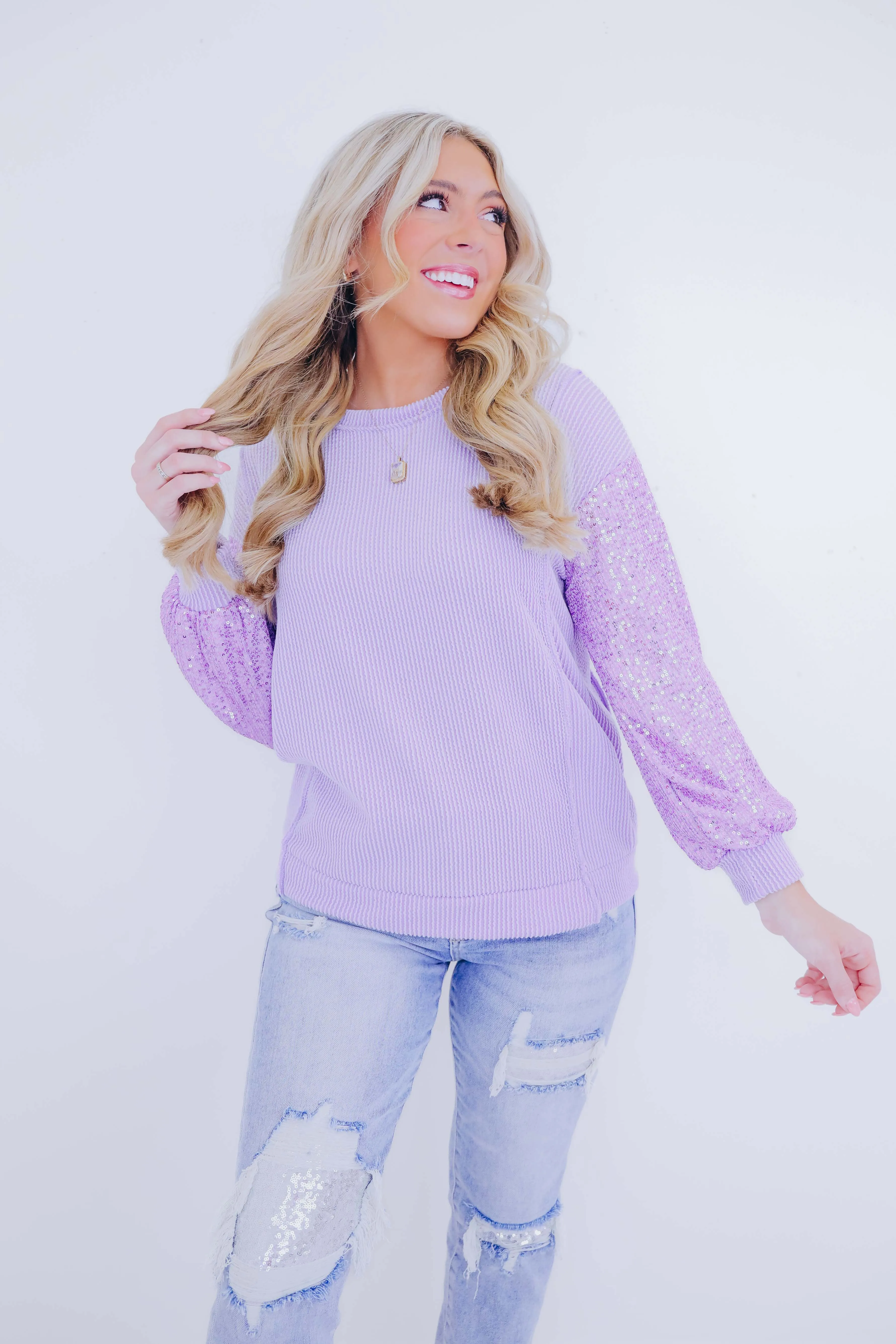 Tessa Textured Sequin Sleeve Top - 3 Colors