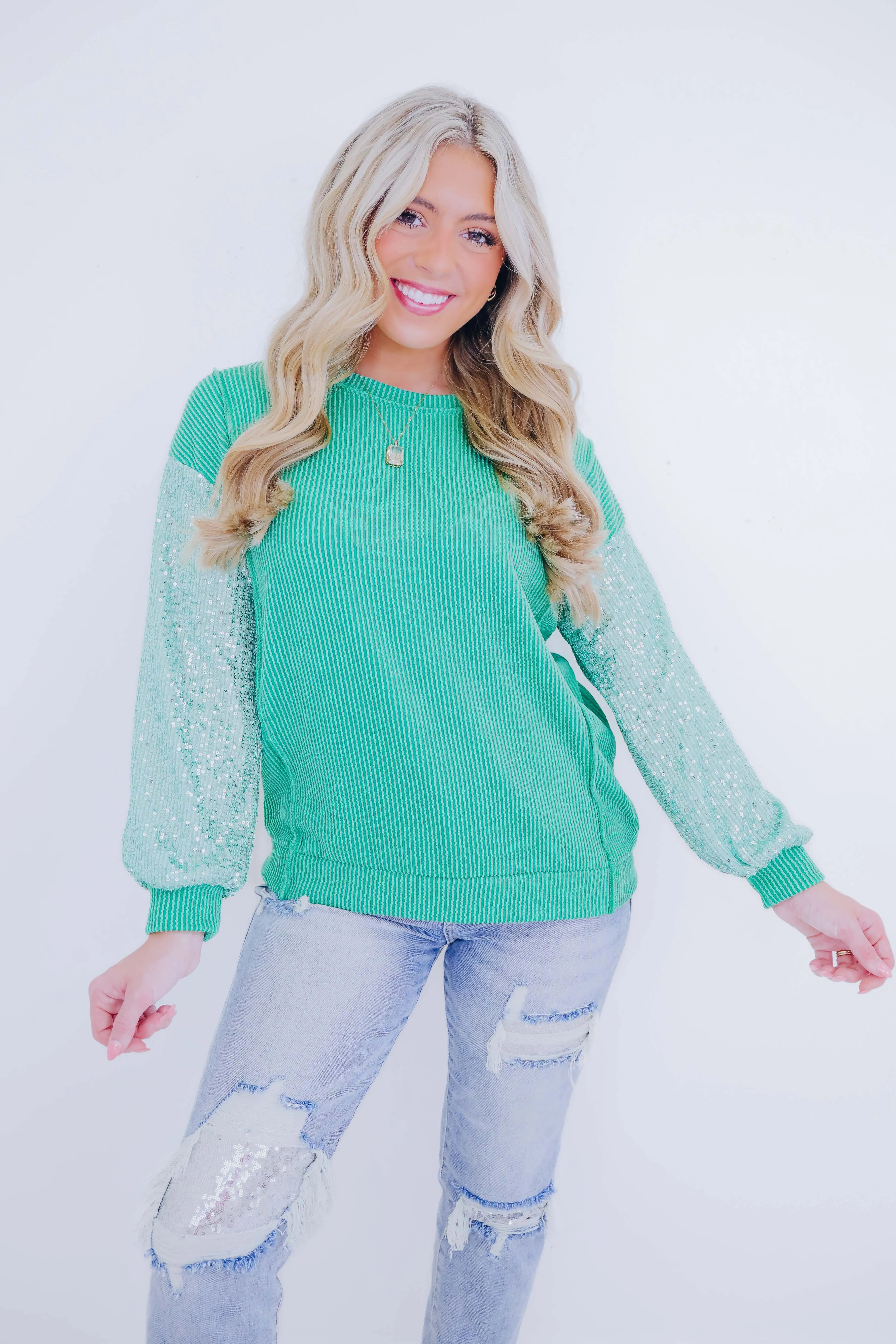 Tessa Textured Sequin Sleeve Top - 3 Colors