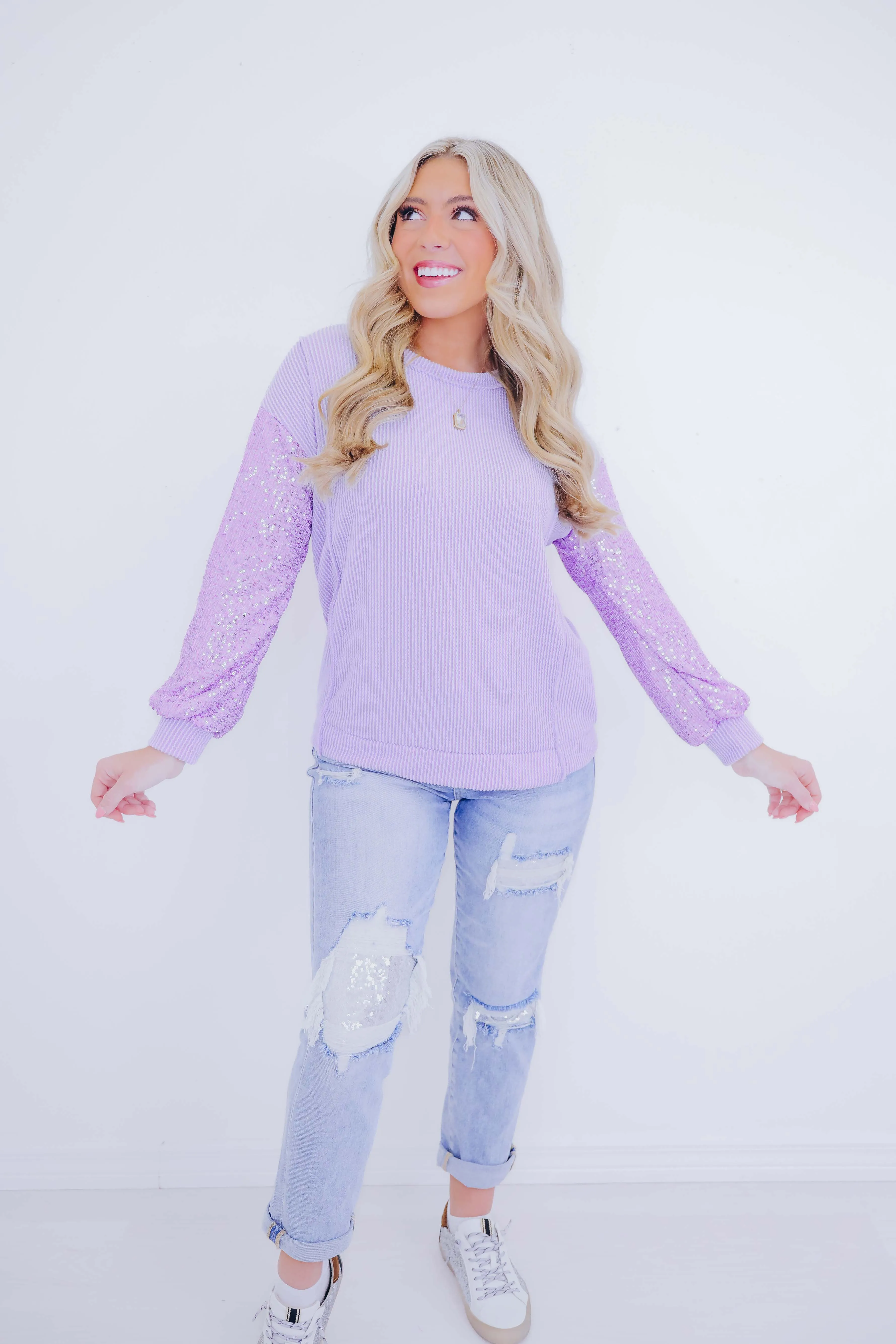 Tessa Textured Sequin Sleeve Top - 3 Colors