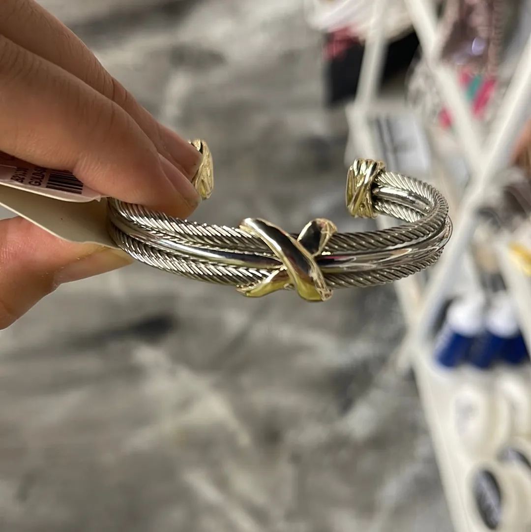TESSA THREE ROW GOLD AND SILVER CABLE BRACELET