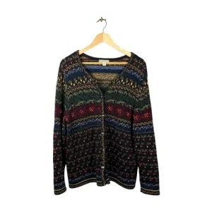 VINTAGE Appleseeds Women’s 3D Knit Chunky Colorful Fair Isle Cardigan Size XL